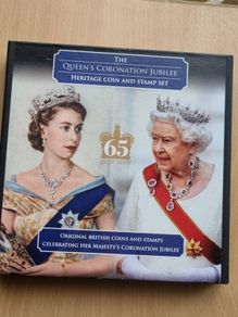 The Queen's Coronation Jubilee coin and stamp set