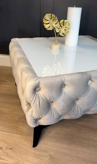 Velvet coffee table with metal legs