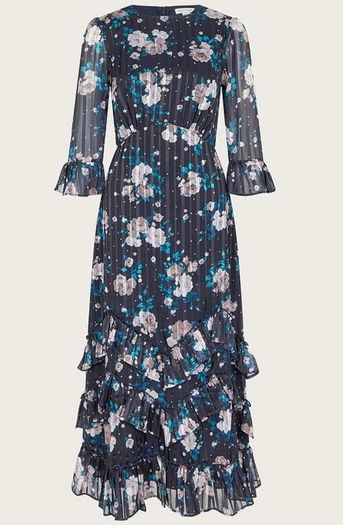 Monsoon Size 24 Navy Dress with Floral Print