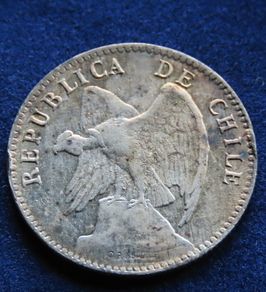 Chile 1907 Silver Antique 20 centavos coin South America Condor