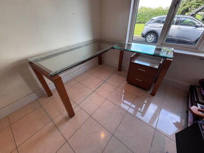 L-Shaped Corner Desk - Glass Top and Solid Wood