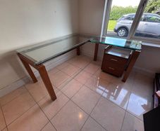 L-Shaped Corner Desk - Glass Top and Solid Wood