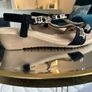 Ladies Black & Gold Low wedge Sandals from Evans Image 5