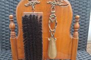 Rare Antique Carved wood/Brass Shoe Horn &amp; Brush Stand Set