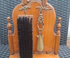 Rare Antique Carved wood/Brass Shoe Horn & Brush Stand Set