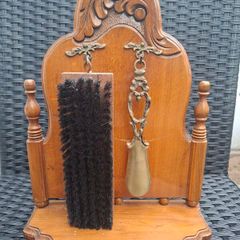 Rare Antique Carved wood/Brass Shoe Horn & Brush Stand Set