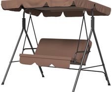 3-Seat Swing Chair Garden Swing Seat with Adjustable Canopy for Patio, Brown