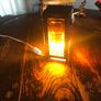 Danish pressed glass amber lamp Image 3