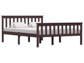 Bed Frame Dark Brown Solid Pinewood 135 x 190 cm