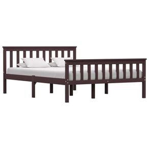 Bed Frame Dark Brown Solid Pinewood 135 x 190 cm