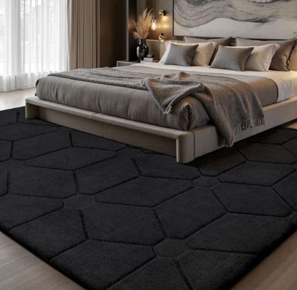 Living Room 120x160,3D Black Area Rugs for Bedroom,Extra Large Rugs for living room,Machine Washable Anti Slip Short Pile Rug Carpets Mat for Kids Room Bedroom