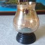 Vintage Etched Amber Glass Hurricane Lamp With Black Base Stand Image 7