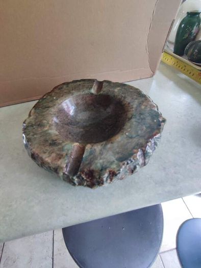 Large solid stone ashtray. Heavy! Weighs over 4 lbs