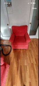 red single sofa with wheels