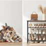 _Shoe Rack 4 Tier Shoe Rack Narrow 3 Tier Polyester Fabric Metal Frame Hallway Entrance Industrial Design Vintage Brown/Black Image 5