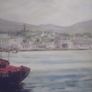 a oil painting picture on board of a harbour sceen by ken donfield Image 5