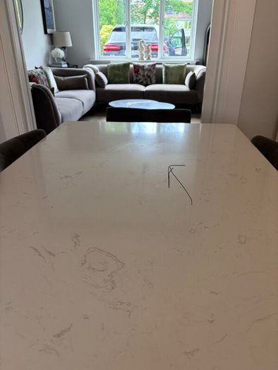Marble top Dining Table w/ 6 grey velvet chairs