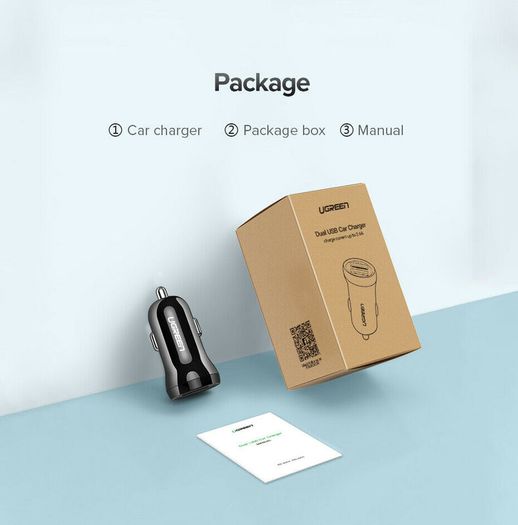 2 X Ugreen Mini Dual USB Car Fast Charger 4.8A/24W (Brand New/Warranty)