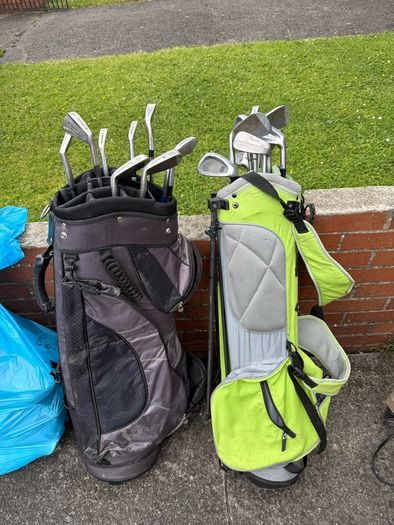golf clubs and bags