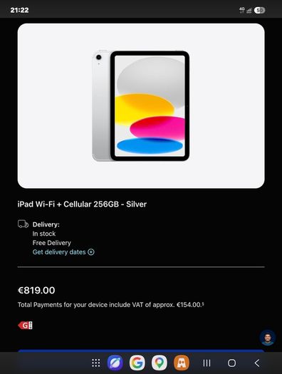 Apple Ipad 11th Generation 256GB WiFi and Cellular IRISH