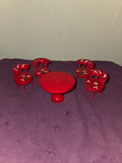 1970's Doll House wooden hand painted Furniture