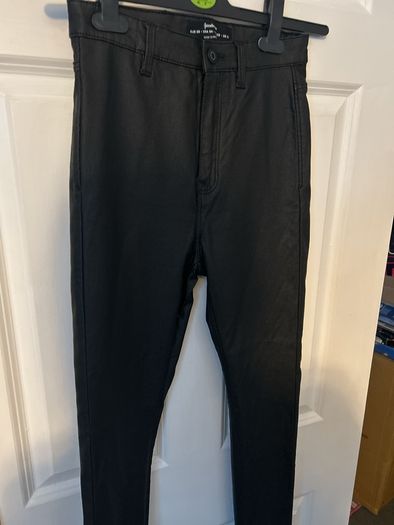 leather look trousers