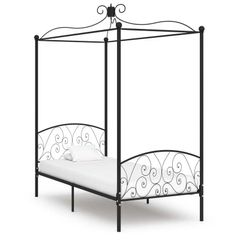 Canopy Bed Frame Black Metal 90x200 cm