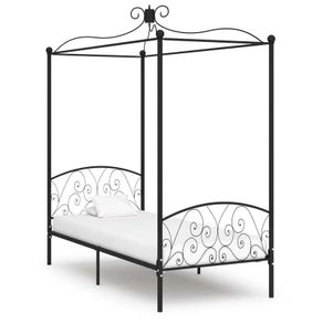 Canopy Bed Frame Black Metal 90x200 cm