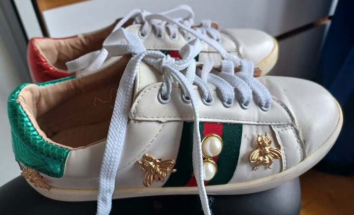 Gucci Ace style trainers with bee and pearl detail