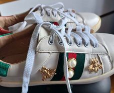 Gucci Ace style trainers with bee and pearl detail