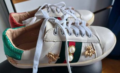 Gucci Ace style trainers with bee and pearl detail