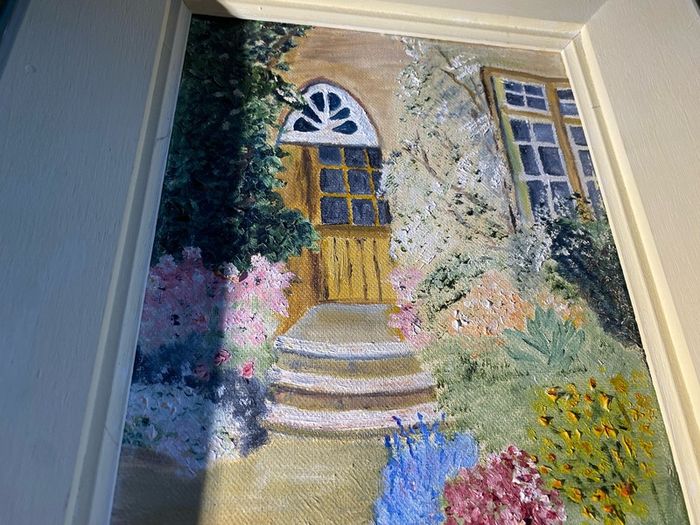 Original Cottage Garden Oil Painting Signed Monogram Y.Y. - Framed