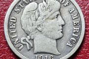 Usa 1 Barber Dime 10 Cents 1916 Philadelphia Silver