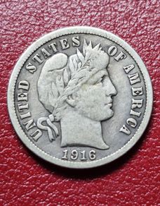 Usa 1 Barber Dime 10 Cents 1916 Philadelphia Silver