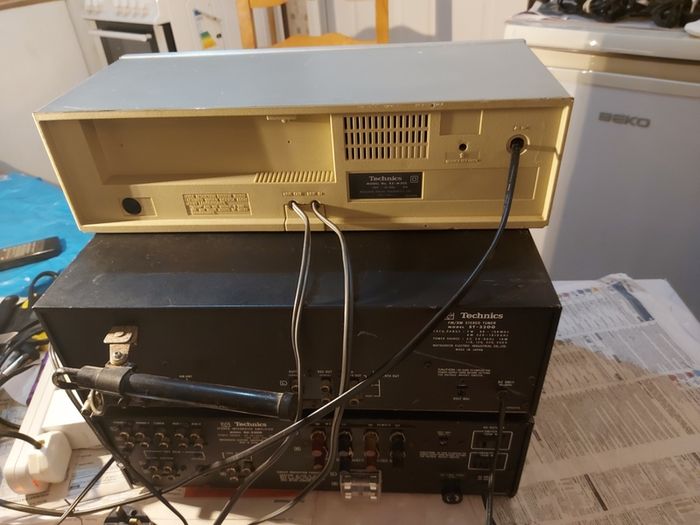 Technics FM-AM Stereo Tuner Model ST-3200, Technics Model No. RS-M205, Technics Stereo integrated Amplifier Model SU-3200, 3 parts of a Technics Music System, No phonograph or Speakers