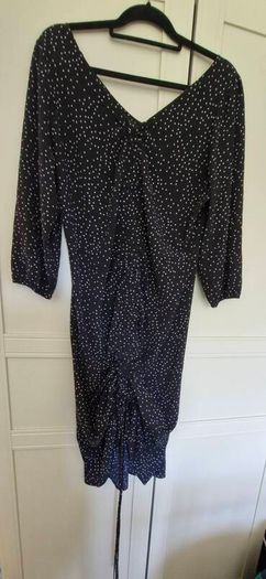 Spot pattern midi dress with tie detail