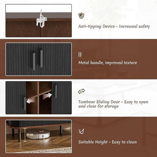 Sideboard Cabinet, Buffet Storage Cabinet, Kitchen Cupboard with Tambour Sliding Door, Storage Unit for Living Room Home Dinning Room Modern,Black