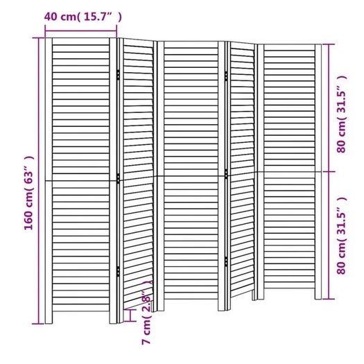 Room Divider 5 Panels Black Solid Wood Paulownia