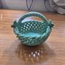 Vintage Ceramic Green Woven Basket with Flowers Image 2