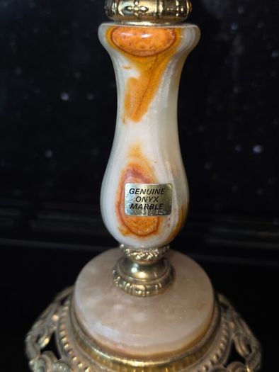 3X Antique Table Lamps - Italian Onyx Marble & Japanese Chokin Art