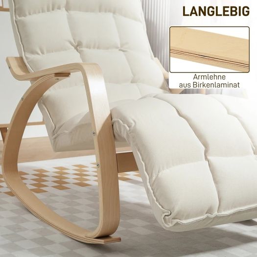Upholstered Rocking Chair Relaxing Armchair with Armrests & Steel Frame for Living Room, Bedroom, Cream