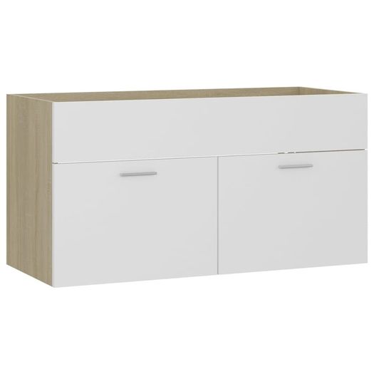 Sink Cabinet with Built-in Basin White and Sonoma Oak Chipboard