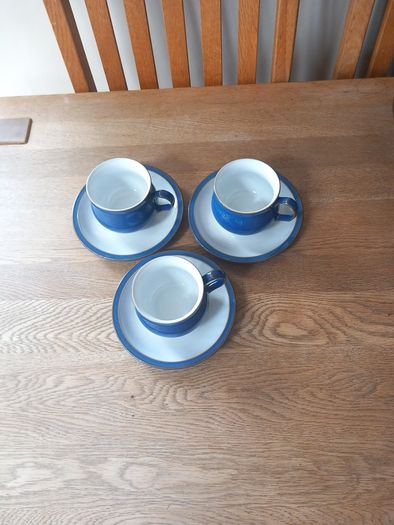 Denby Imperial Blue Cups & Saucers x 3 Unused