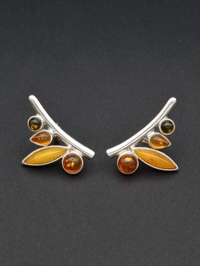 Natural Baltic Amber On Sterling Silver Stud Earrings
