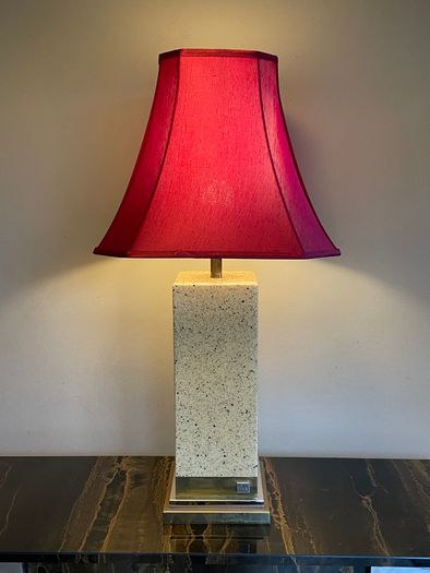 Mid Century French Table Lamp, Vintage Jean Claude Mahey, Lacquer Brass Chrome, 70s