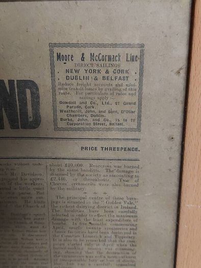 Framed vintage EIRE OG newspaper