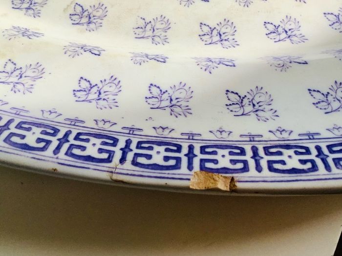 Huge Victorian Ironstone Rosebuds Platter 54cm Antique Blue White