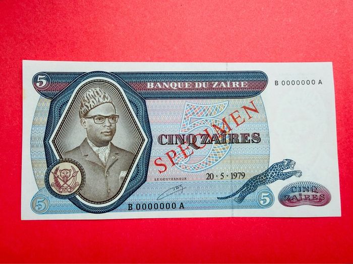Zaire. 5 Zaires   1979  ( Specimen ) B0000000A  PICK 22AS  ( Uncirculated)
