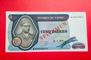 Zaire. 5 Zaires   1979  ( Specimen ) B0000000A  PICK 22AS  ( Uncirculated)