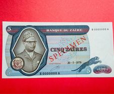 Zaire. 5 Zaires   1979  ( Specimen ) B0000000A  PICK 22AS  ( Uncirculated)